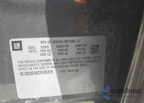 2012 Chevrolet Malibu 1Lt z USA, uszkodzony, nr VIN 1G1ZC5E0XCF305228